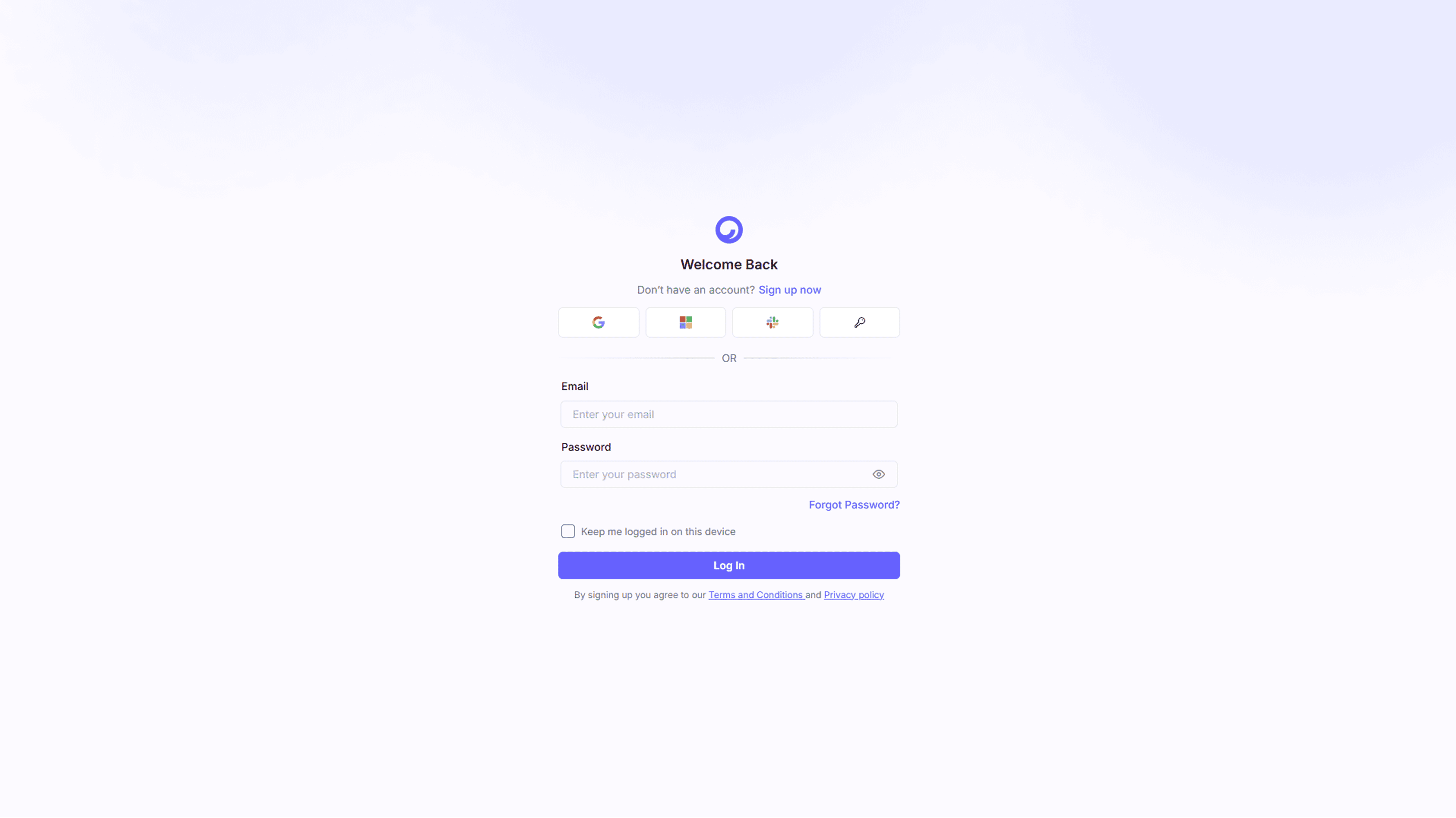 The Cloudairy login screen